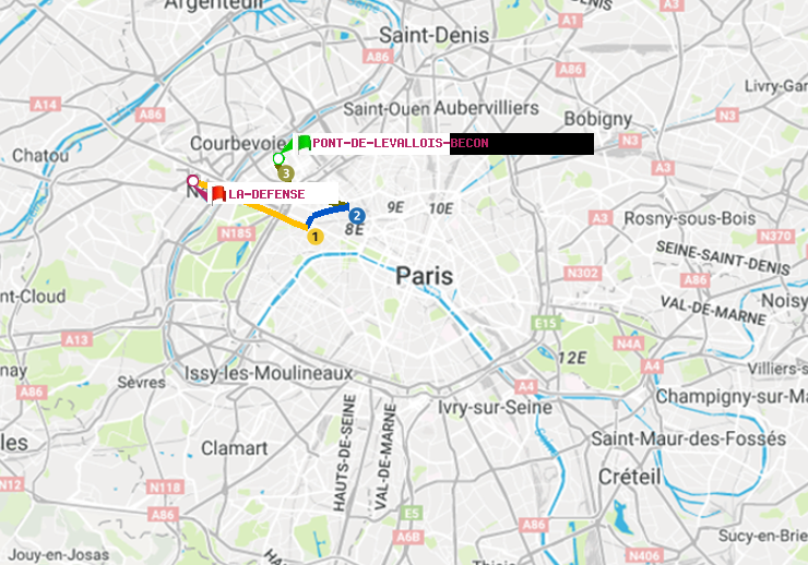 plan itinéraire ratp de Pont de Levallois-Bécon à La Défense (Grande Arche)