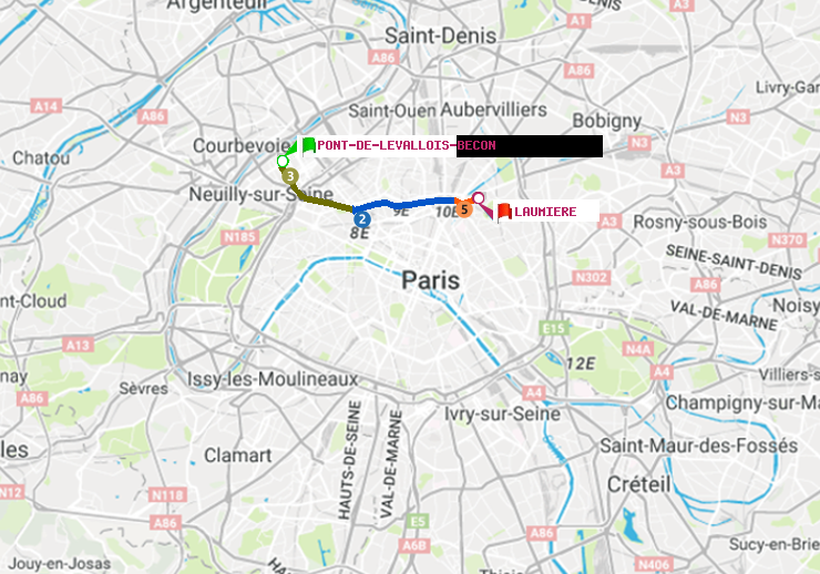 plan itinéraire ratp de Pont de Levallois-Bécon à Laumière