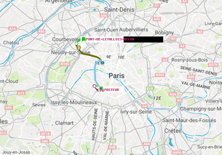 plan itinéraire ratp de Pont de Levallois-Bécon à Pasteur