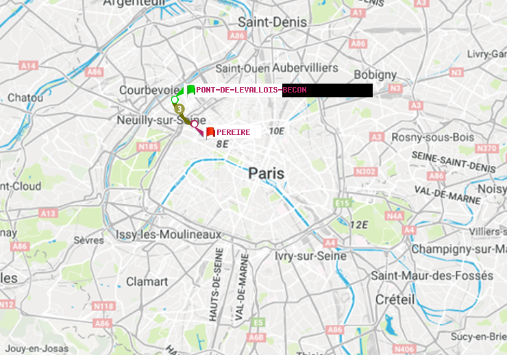 plan itinéraire ratp de Pont de Levallois-Bécon à Péreire