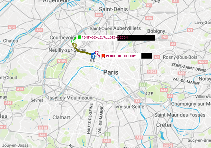 plan itinéraire ratp de Pont de Levallois-Bécon à Place de Clichy