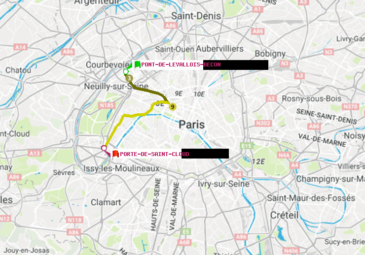 plan itinéraire ratp de Pont de Levallois-Bécon à Porte de Saint-Cloud