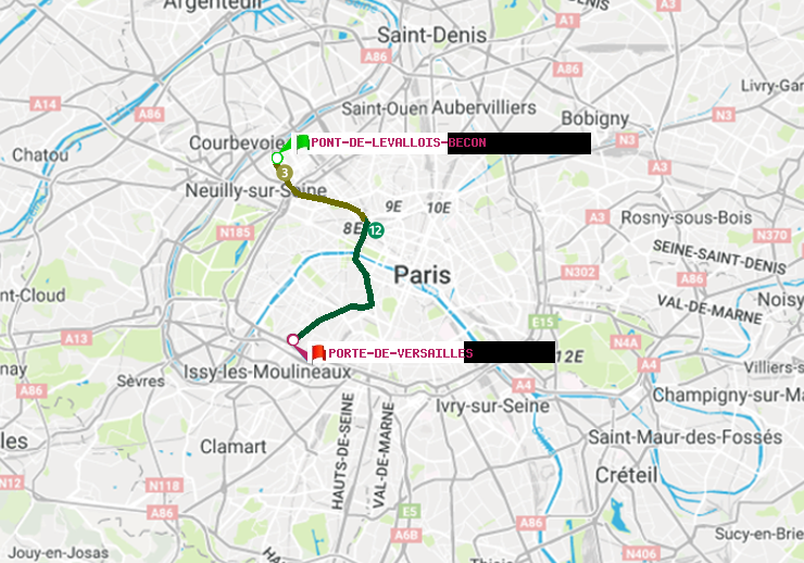 plan itinéraire ratp de Pont de Levallois-Bécon à Porte de Versailles
