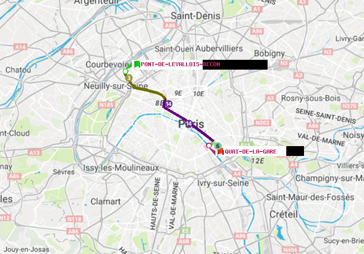 plan itinéraire ratp de Pont de Levallois-Bécon à Quai de la Gare