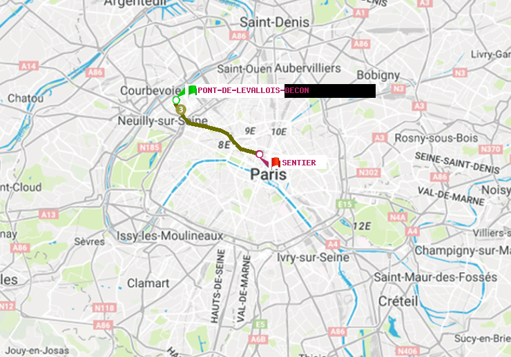 plan itinéraire ratp de Pont de Levallois-Bécon à Sentier