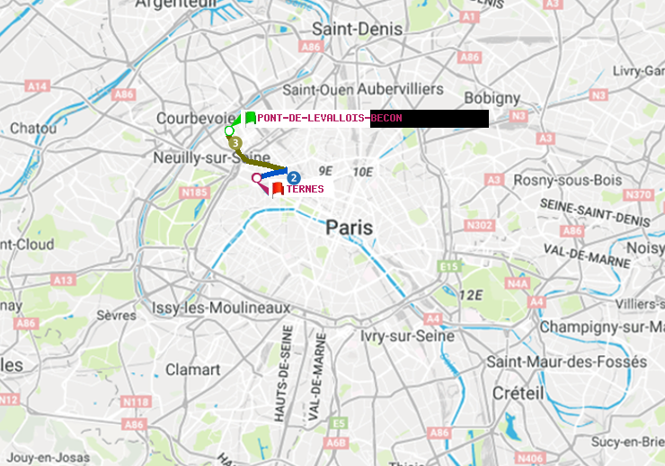 plan itinéraire ratp de Pont de Levallois-Bécon à Ternes