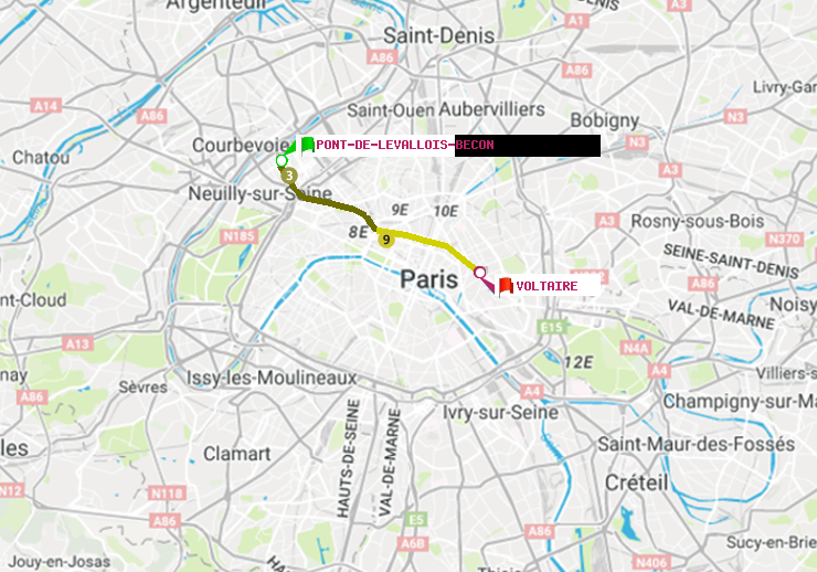 plan itinéraire ratp de Pont de Levallois-Bécon à Voltaire (Léon Blum)