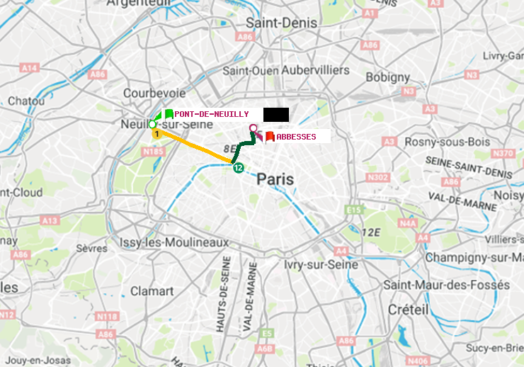 plan itinéraire ratp de Pont de Neuilly à Abbesses