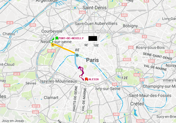 plan itinéraire ratp de Pont de Neuilly à Alésia