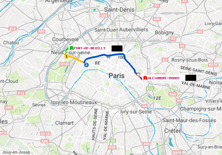 plan itinéraire ratp de Pont de Neuilly à Alexandre-Dumas