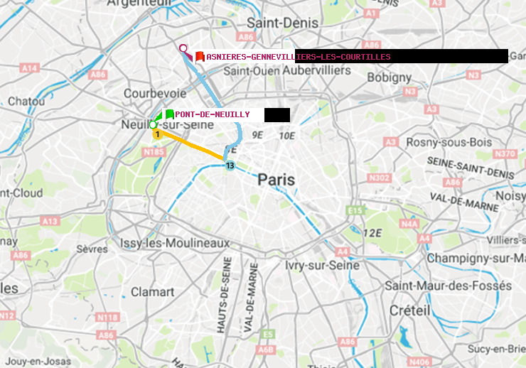 plan itinéraire ratp de Pont de Neuilly à Asnieres-Gennevilliers Les Courtilles