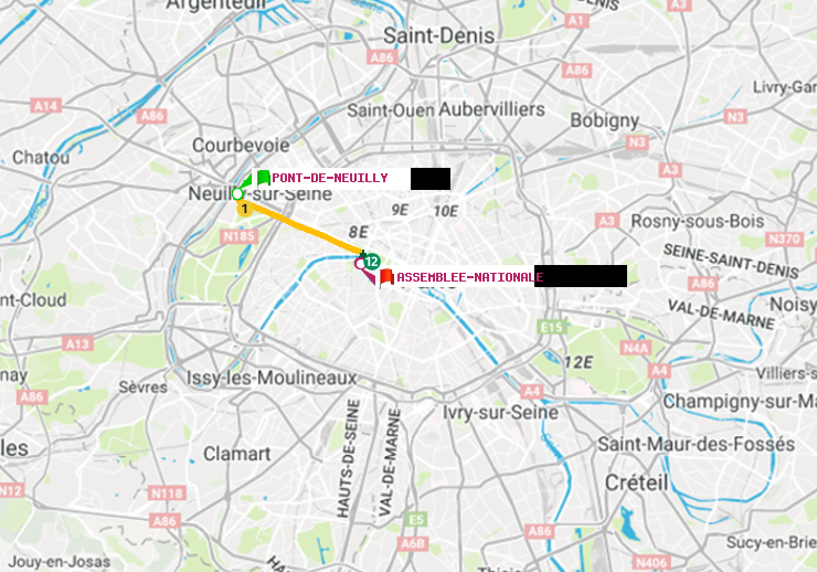 plan itinéraire ratp de Pont de Neuilly à Assemblée Nationale