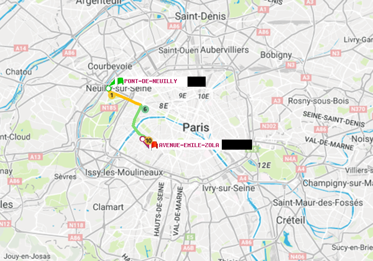 plan itinéraire ratp de Pont de Neuilly à Avenue Emile-Zola
