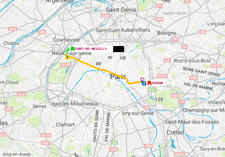 plan itinéraire ratp de Pont de Neuilly à Avron