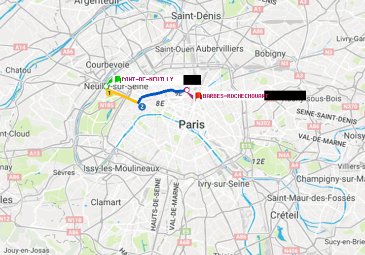 plan itinéraire ratp de Pont de Neuilly à Barbès-Rochechouart