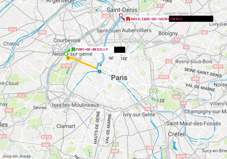 plan itinéraire ratp de Pont de Neuilly à Basilique de Saint-Denis