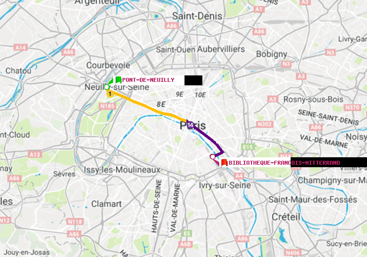 plan itinéraire ratp de Pont de Neuilly à Bibliotheque-Francois Mitterrand