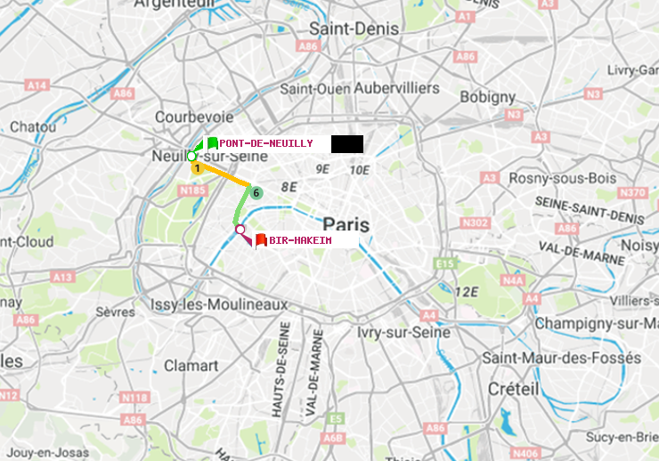 plan itinéraire ratp de Pont de Neuilly à Bir-Hakeim (Grenelle)
