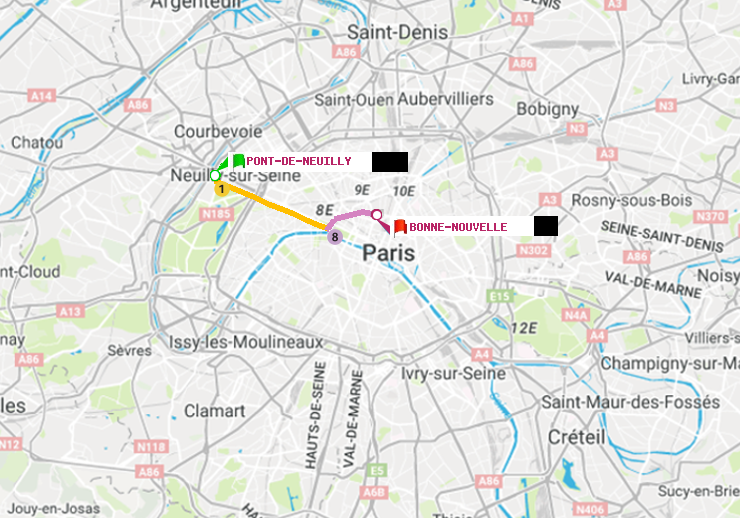 plan itinéraire ratp de Pont de Neuilly à Bonne Nouvelle