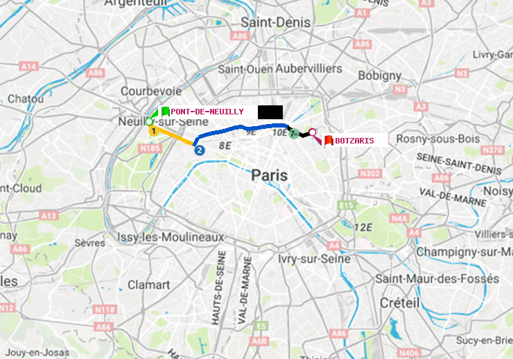 plan itinéraire ratp de Pont de Neuilly à Botzaris