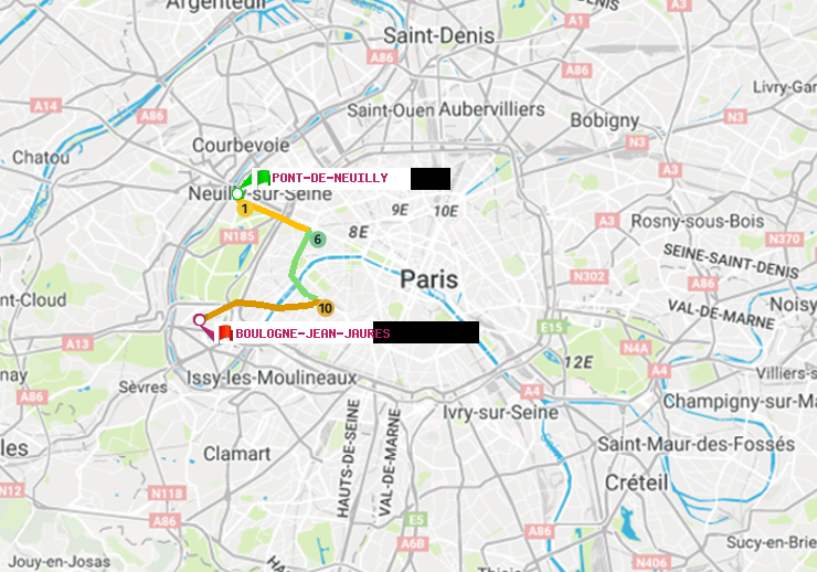 plan itinéraire ratp de Pont de Neuilly à Boulogne-Jean-Jaurès