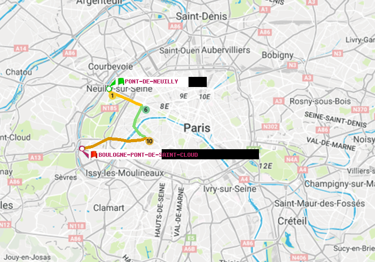 plan itinéraire ratp de Pont de Neuilly à Boulogne Pont de Saint-Cloud
