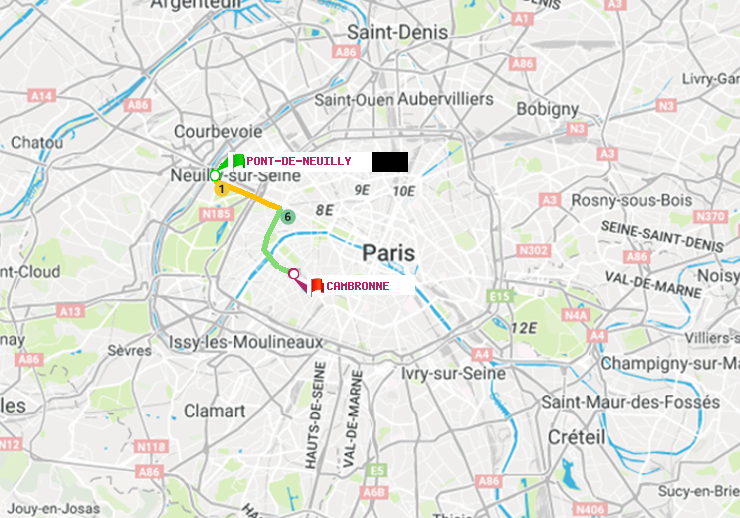 plan itinéraire ratp de Pont de Neuilly à Cambronne