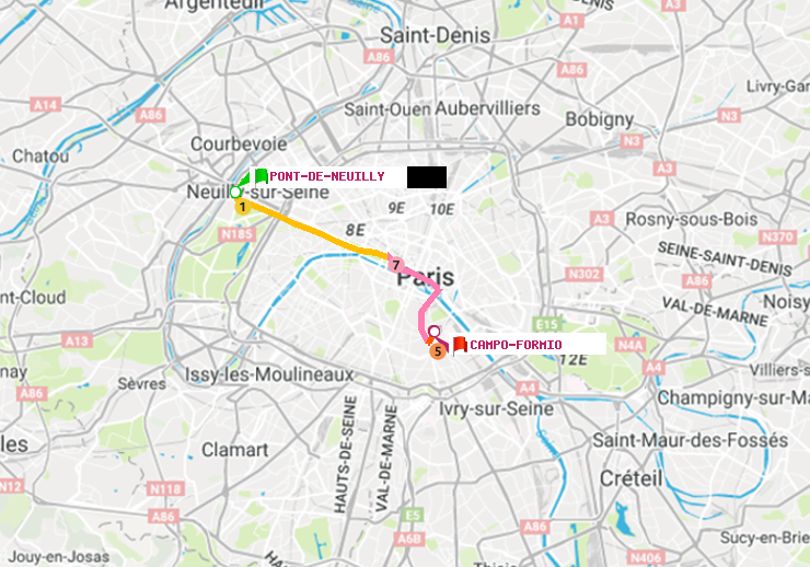 plan itinéraire ratp de Pont de Neuilly à Campo-Formio