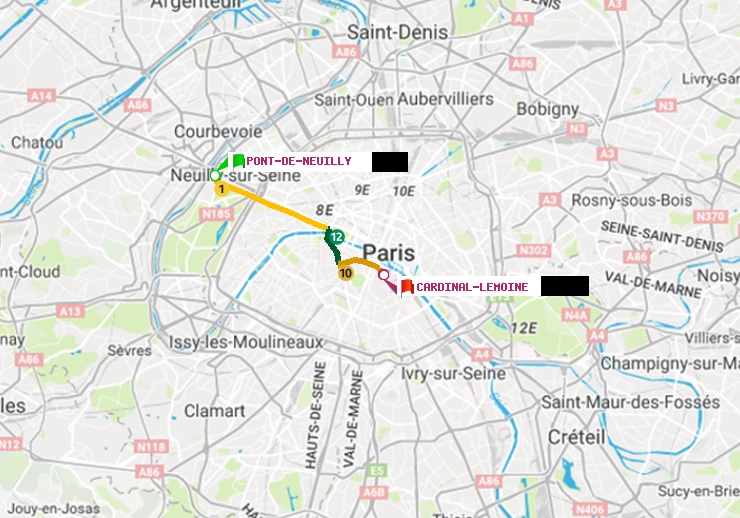 plan itinéraire ratp de Pont de Neuilly à Cardinal-Lemoine
