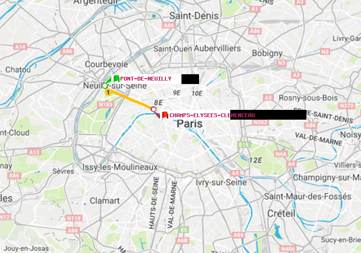 plan itinéraire ratp de Pont de Neuilly à Champs-Elysées-Clémenceau