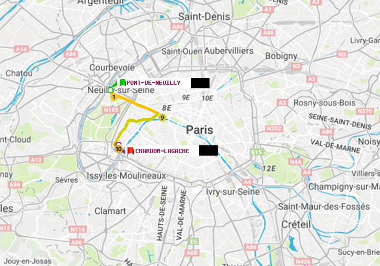 plan itinéraire ratp de Pont de Neuilly à Chardon-Lagache