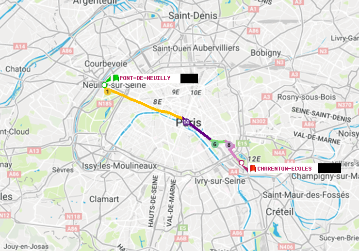 plan itinéraire ratp de Pont de Neuilly à Charenton-Ecoles