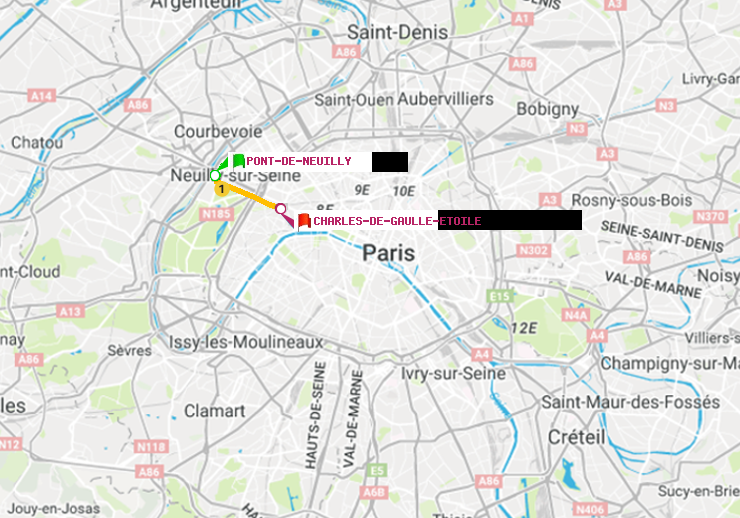 plan itinéraire ratp de Pont de Neuilly à Charles de Gaulle-Etoile