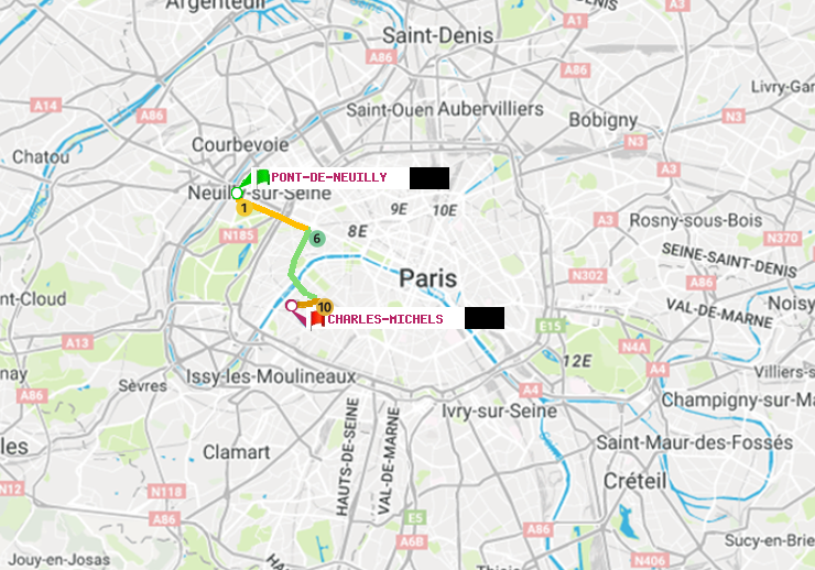 plan itinéraire ratp de Pont de Neuilly à Charles Michels
