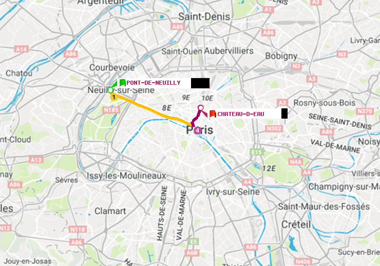 plan itinéraire ratp de Pont de Neuilly à Château d