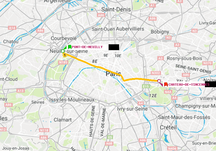 plan itinéraire ratp de Pont de Neuilly à Château de Vincennes