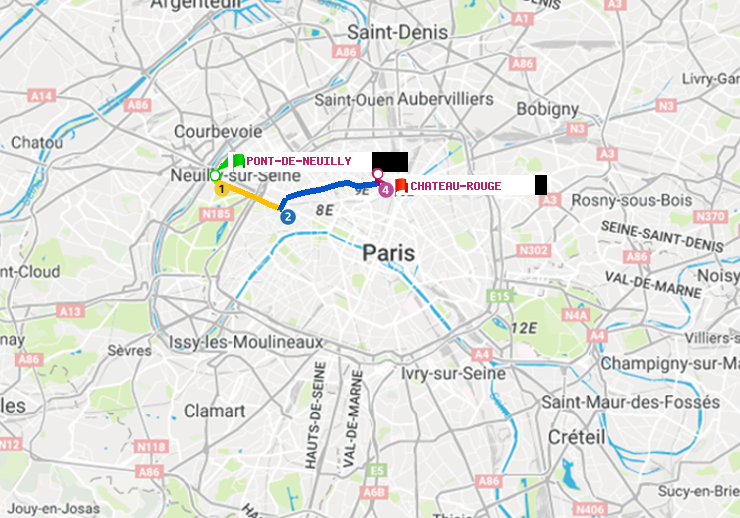 plan itinéraire ratp de Pont de Neuilly à Château Rouge