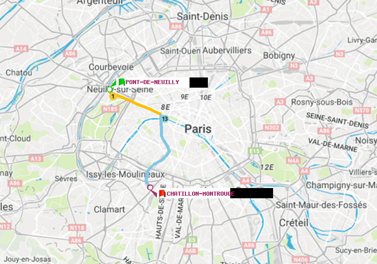 plan itinéraire ratp de Pont de Neuilly à Châtillon Montrouge