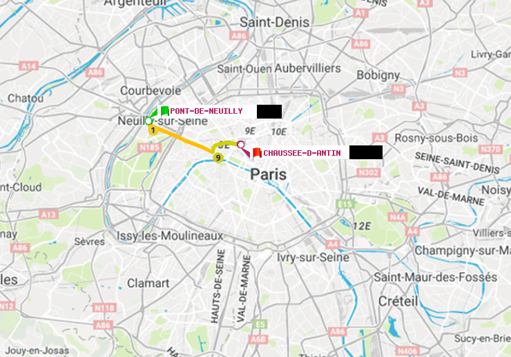plan itinéraire ratp de Pont de Neuilly à Chaussée d