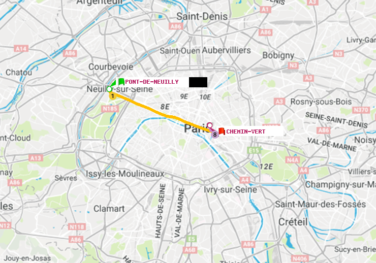 plan itinéraire ratp de Pont de Neuilly à Chemin Vert