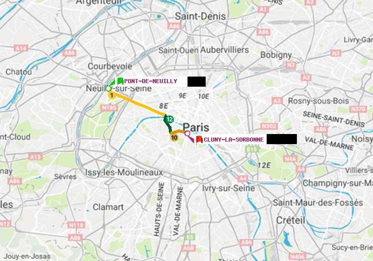 plan itinéraire ratp de Pont de Neuilly à Cluny-La Sorbonne