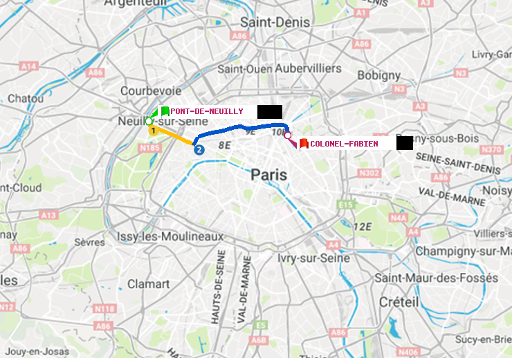 plan itinéraire ratp de Pont de Neuilly à Colonel Fabien