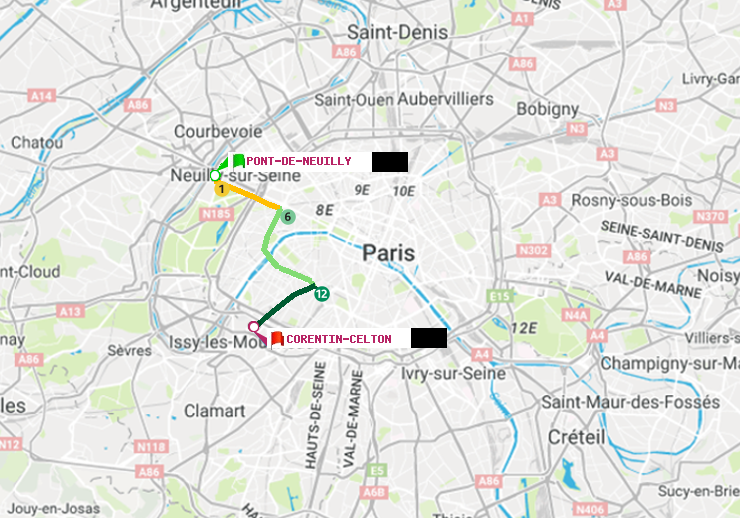 plan itinéraire ratp de Pont de Neuilly à Corentin-Celton