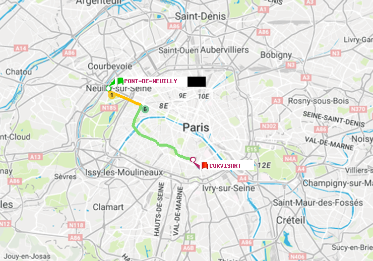 plan itinéraire ratp de Pont de Neuilly à Corvisart