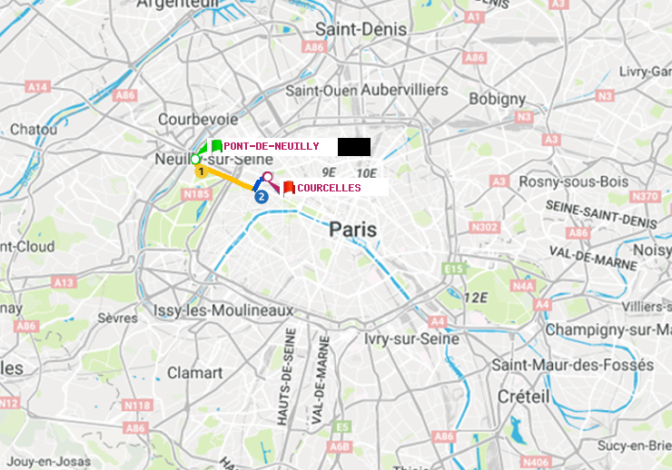 plan itinéraire ratp de Pont de Neuilly à Courcelles