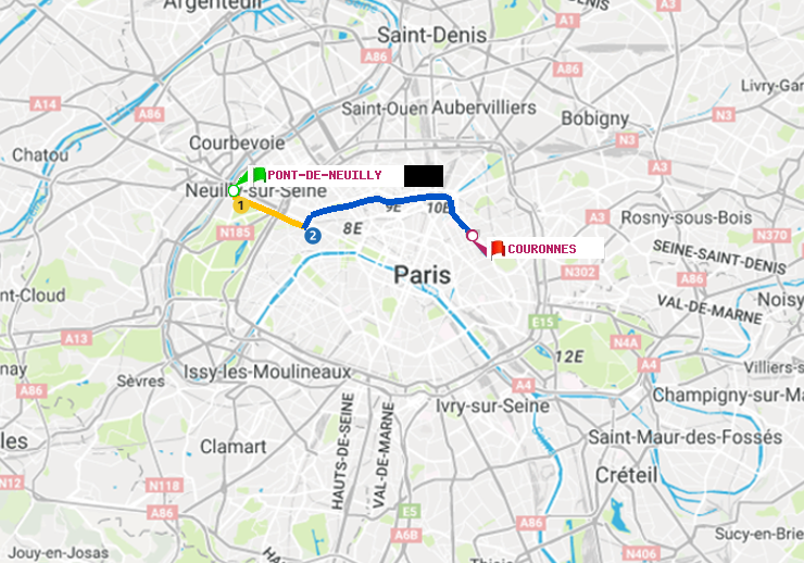 plan itinéraire ratp de Pont de Neuilly à Couronnes