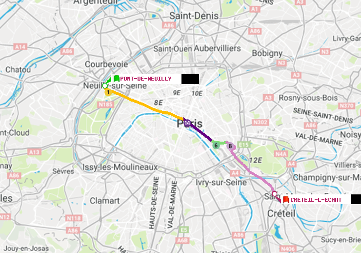 plan itinéraire ratp de Pont de Neuilly à Créteil-L