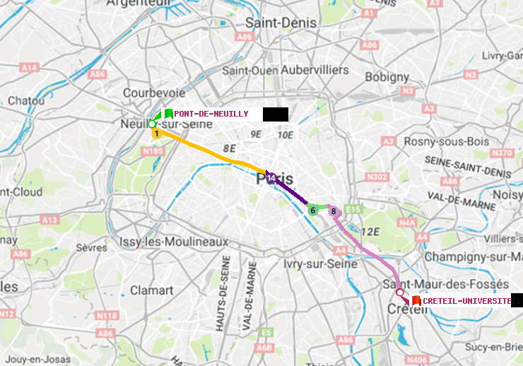 plan itinéraire ratp de Pont de Neuilly à Créteil-Université