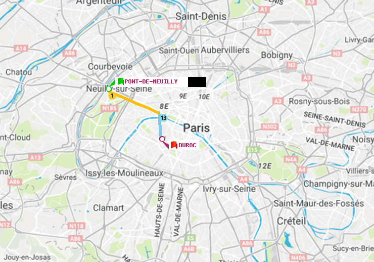plan itinéraire ratp de Pont de Neuilly à Duroc