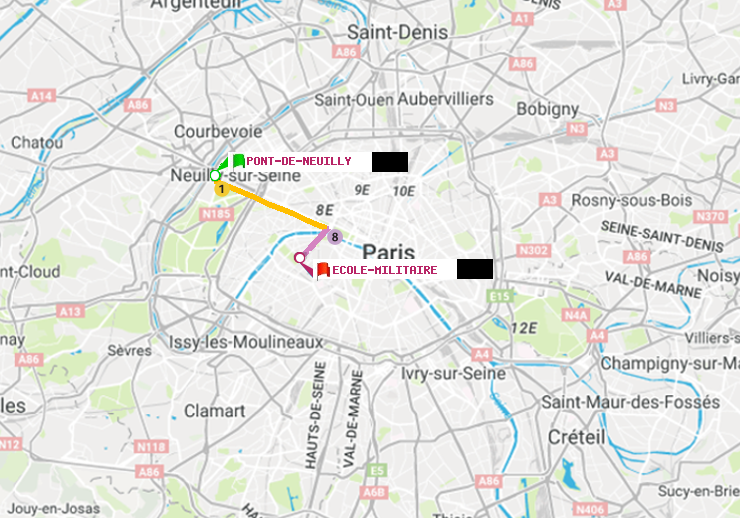plan itinéraire ratp de Pont de Neuilly à Ecole Militaire